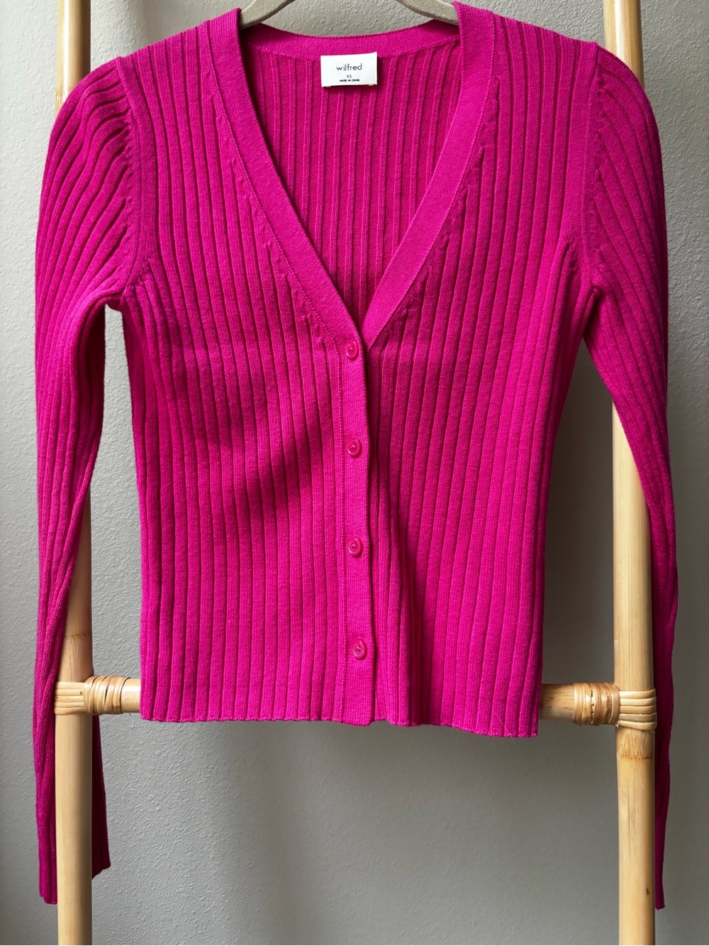 Wilfred Bright Pink Ribbed V-Neck Cardigan